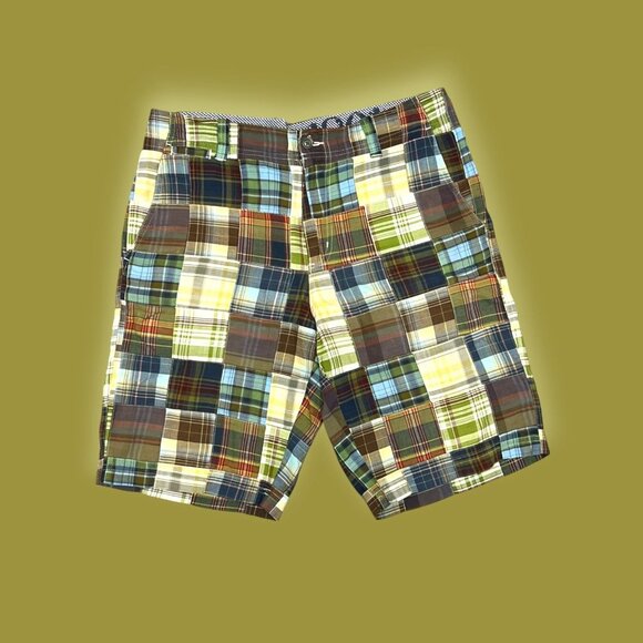 Men's 1901 Plaid Patchwork Cotton Shorts 34 W Multicolor - Picture 1 of 5